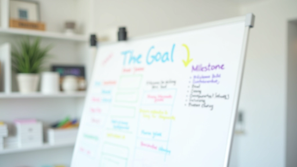 Whiteboard with written goals, milestones, and action steps clearly organized